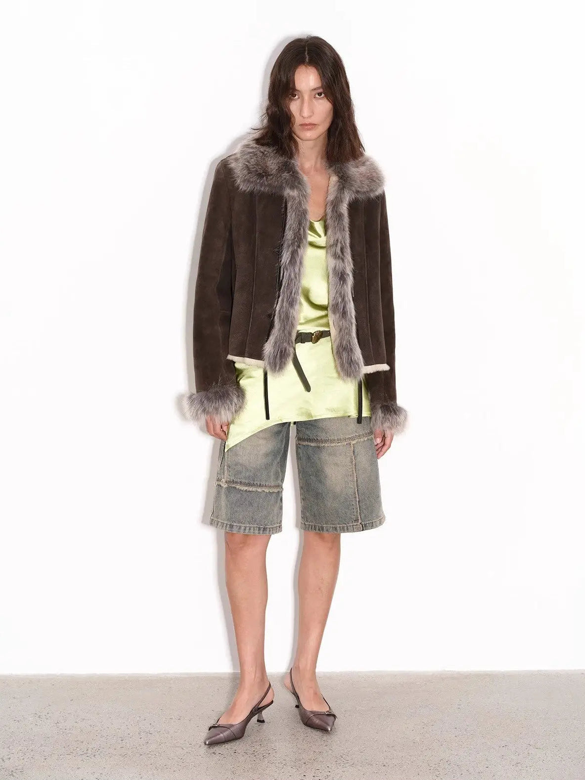 Fireladyfur Women's Shearling Coat - Imported Merino Wool Patchwork Fox Fur Collar Florence