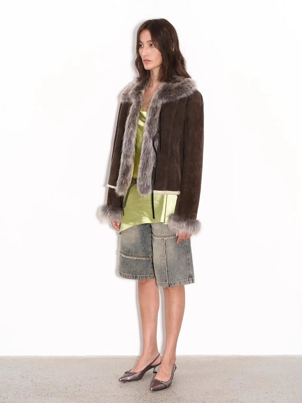 Fireladyfur Women's Shearling Coat - Imported Merino Wool Patchwork Fox Fur Collar Florence