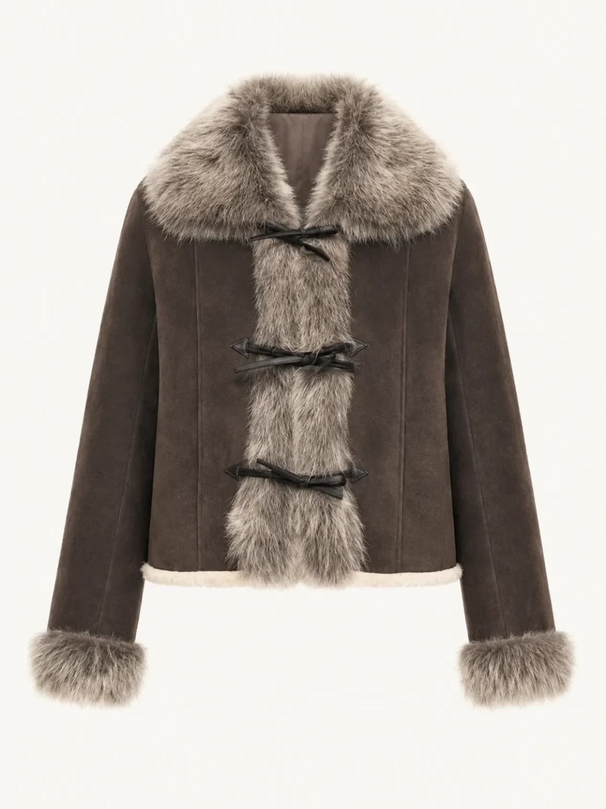 Fireladyfur Women's Shearling Coat - Imported Merino Wool Patchwork Fox Fur Collar Florence