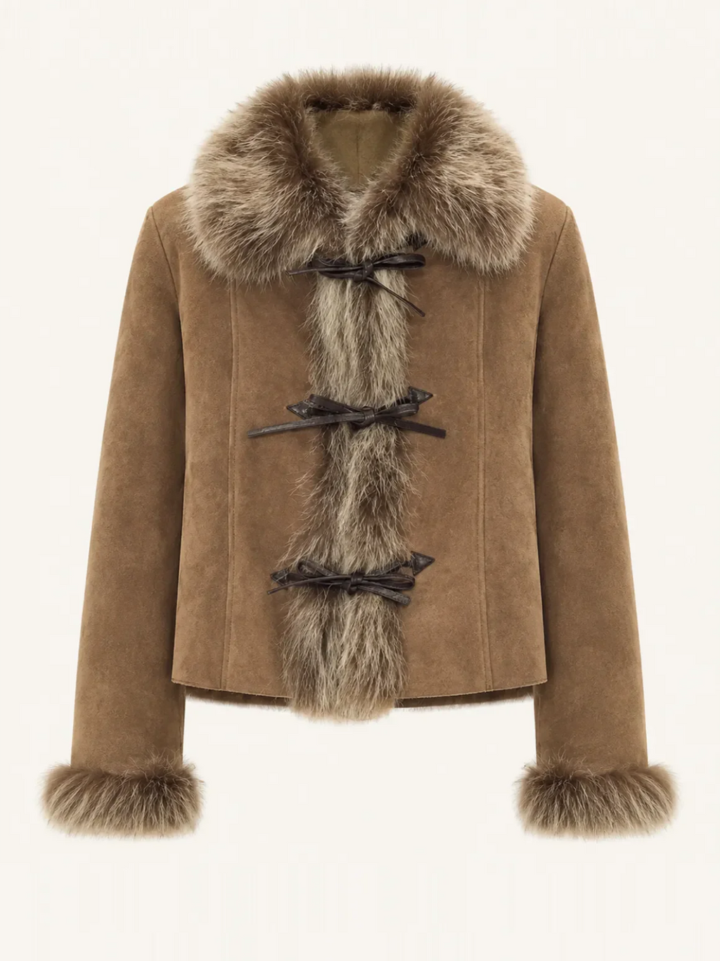Fireladyfur Women's Shearling Coat - Imported Merino Wool Patchwork Fox Fur Collar Florence