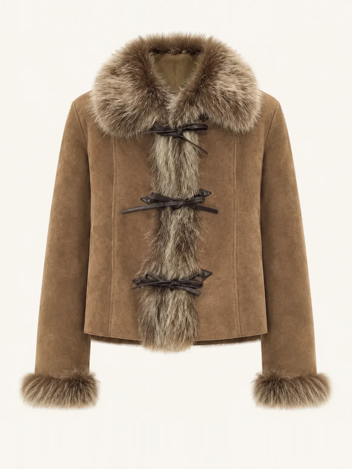 Fireladyfur Women's Shearling Coat - Imported Merino Wool Patchwork Fox Fur Collar Florence