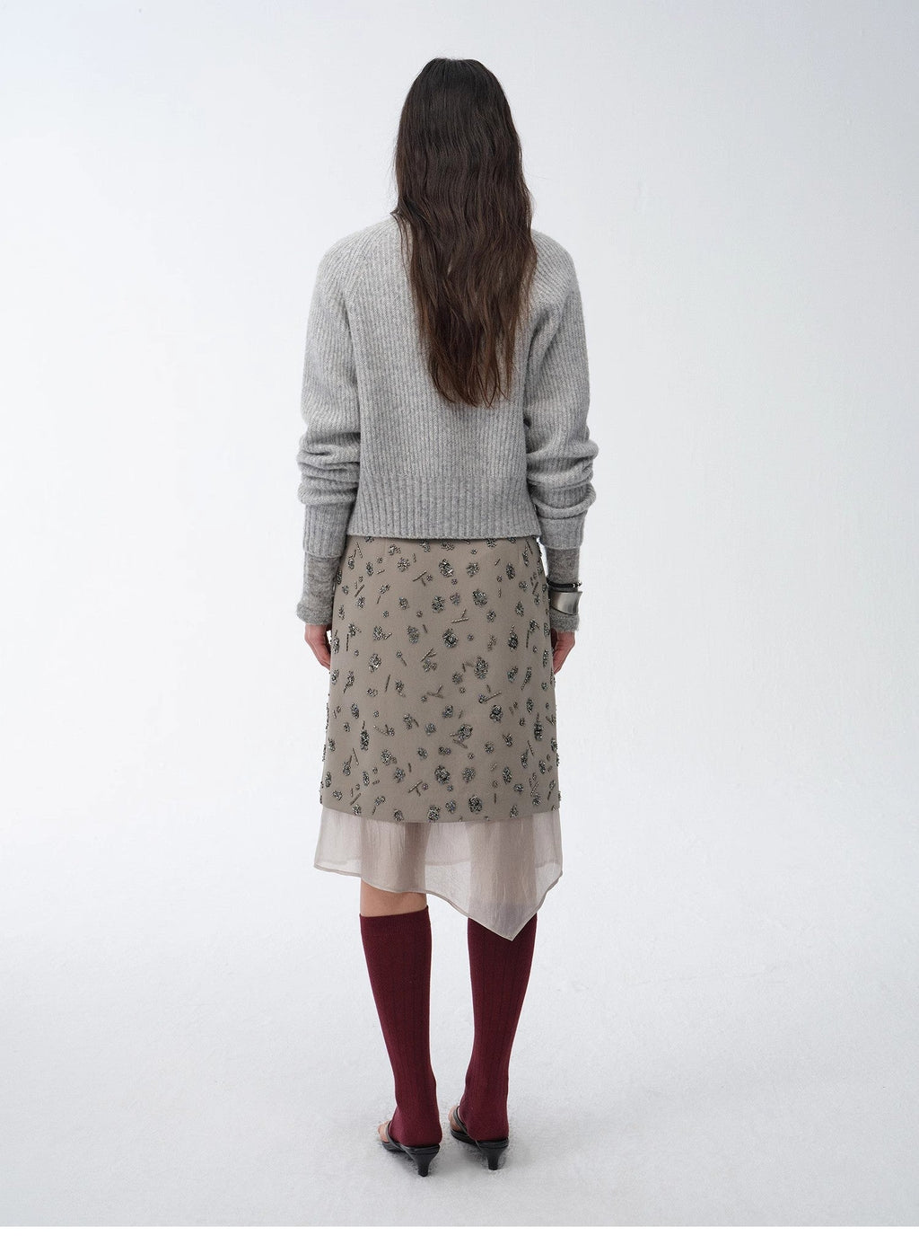 "Flowers and Her" Irregular Hand-Embroidered Sequin Skirt