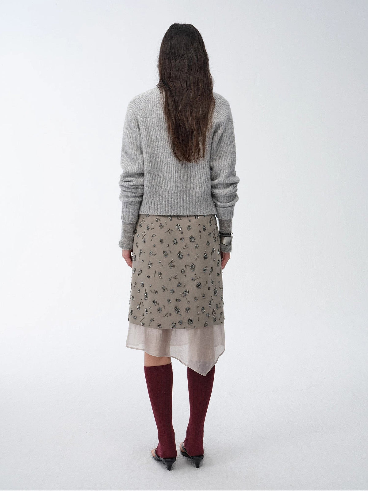 "Flowers and Her" Irregular Hand-Embroidered Sequin Skirt