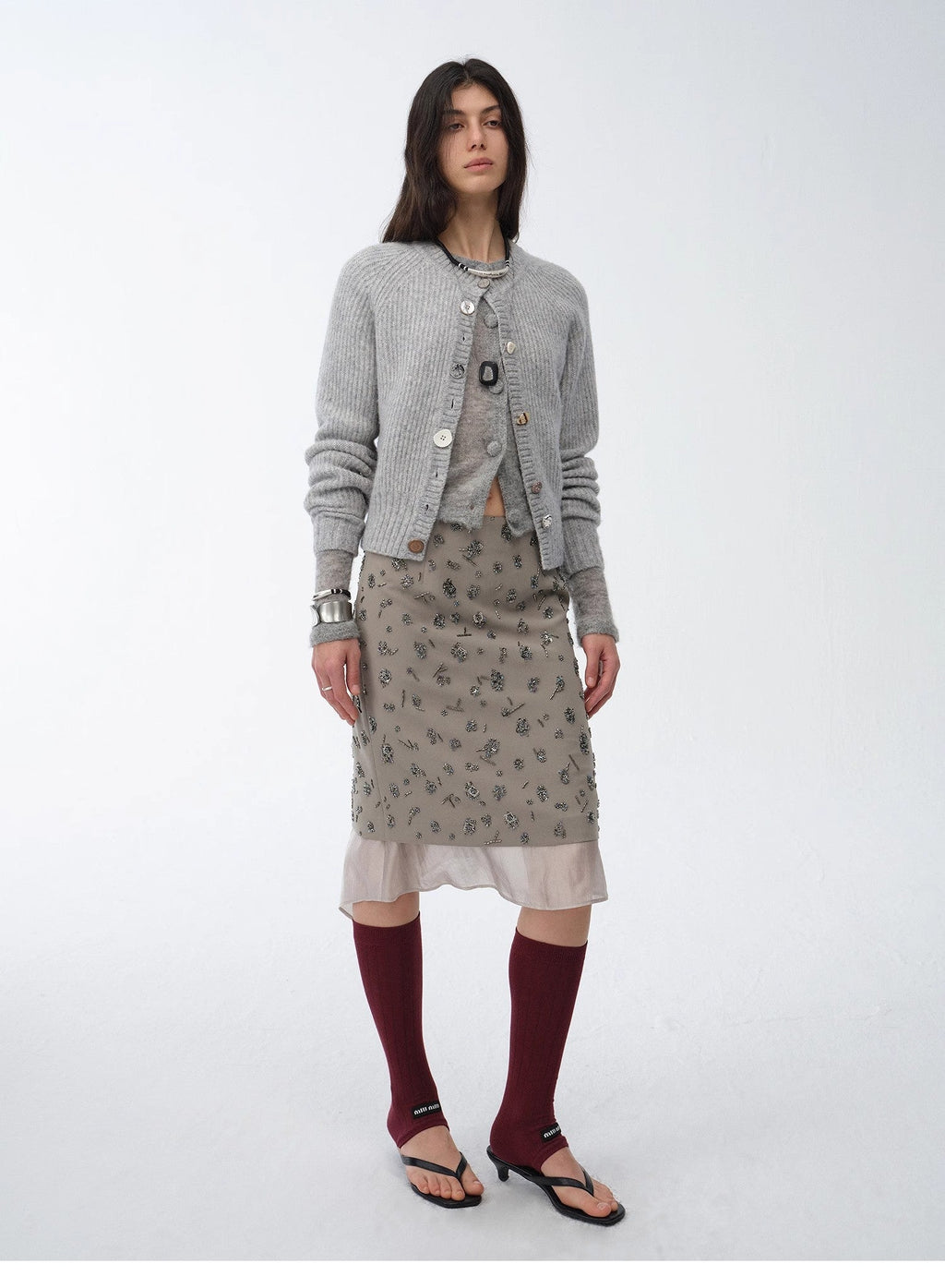 "Flowers and Her" Irregular Hand-Embroidered Sequin Skirt