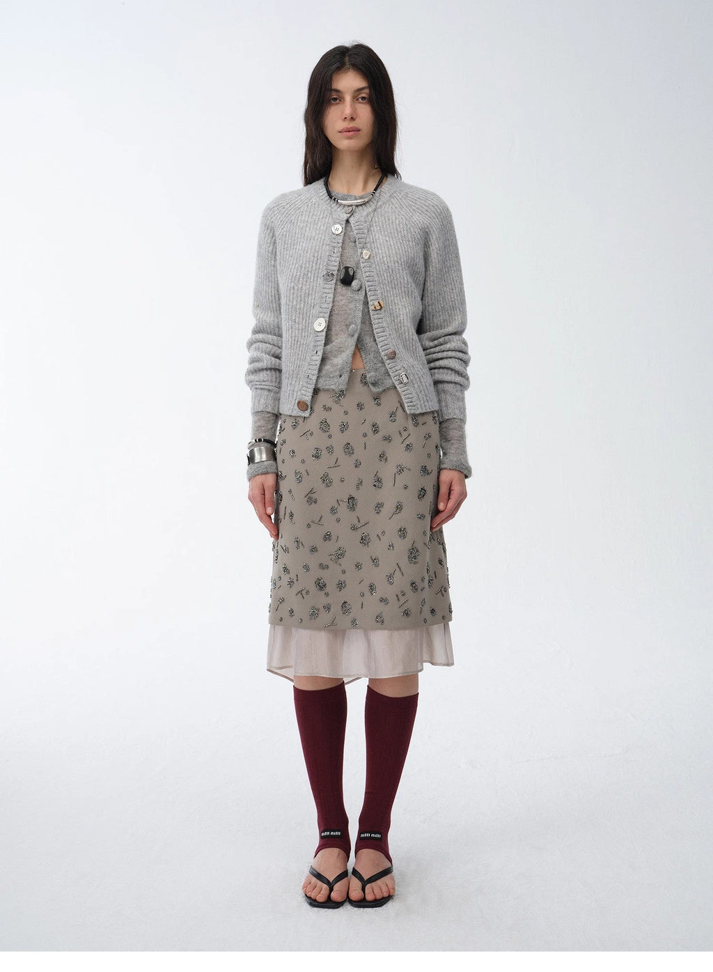 "Flowers and Her" Irregular Hand-Embroidered Sequin Skirt