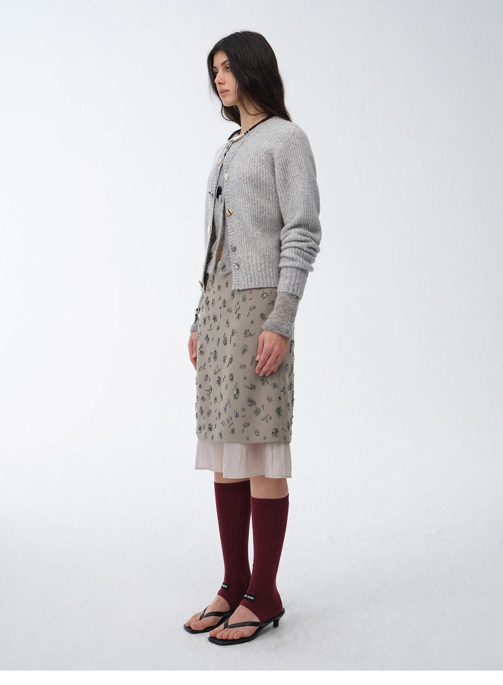 "Flowers and Her" Irregular Hand-Embroidered Sequin Skirt
