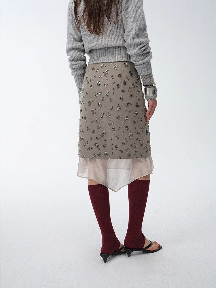 "Flowers and Her" Irregular Hand-Embroidered Sequin Skirt