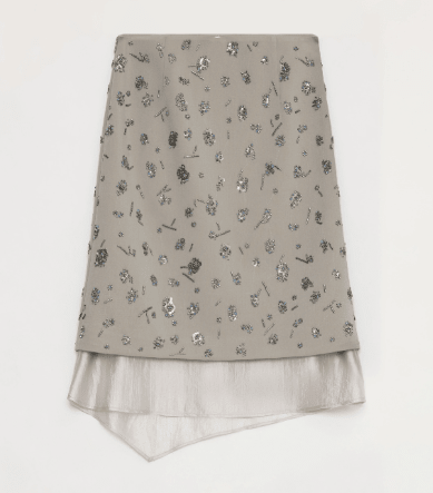 "Flowers and Her" Irregular Hand-Embroidered Sequin Skirt