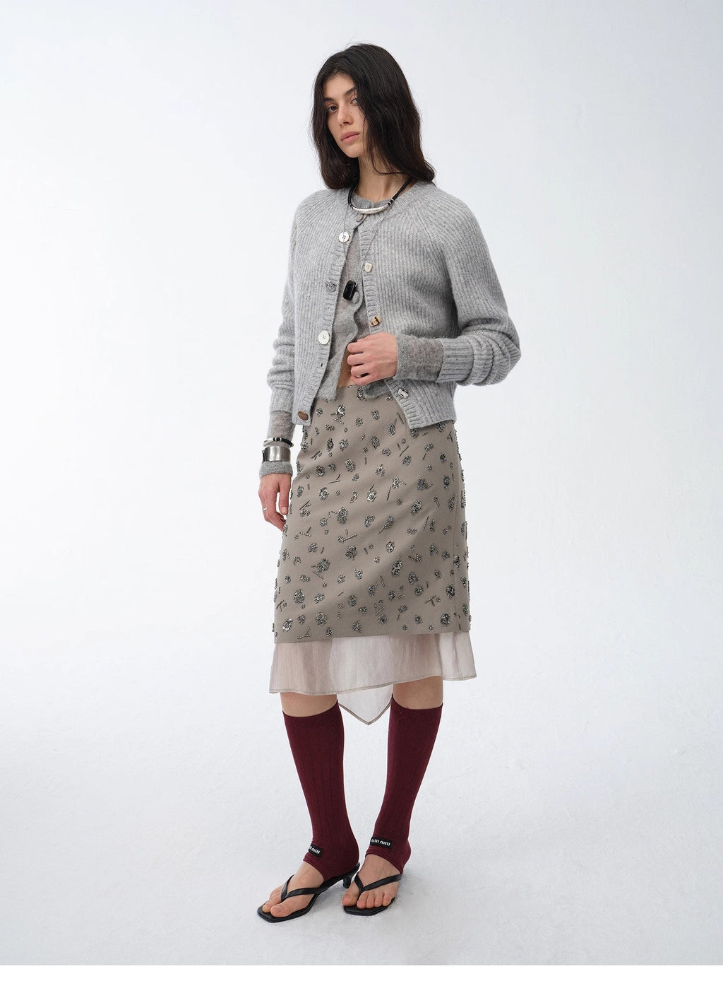 "Flowers and Her" Irregular Hand-Embroidered Sequin Skirt