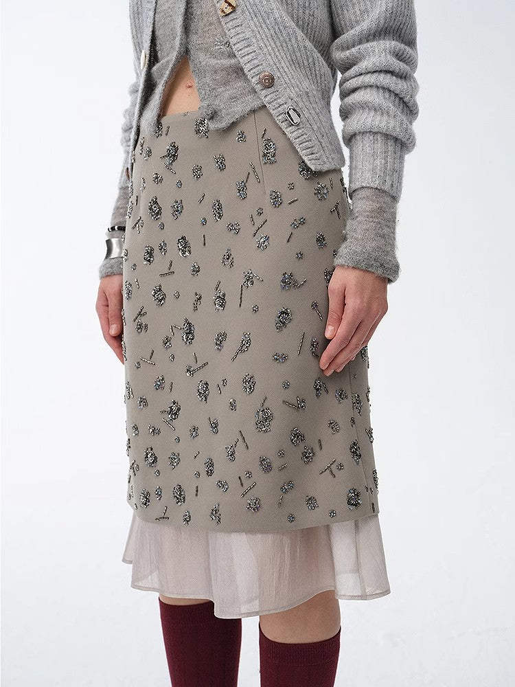 "Flowers and Her" Irregular Hand-Embroidered Sequin Skirt