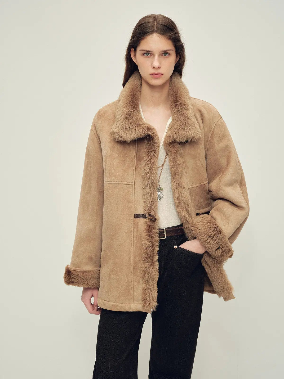 Firelady Fur Women‘s Shearling Jacket With Italian Tuscan Curly Wool Suede Collar“Glam Belle”