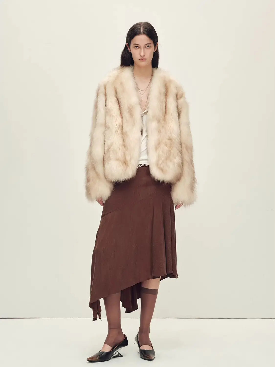 Firelady Fur Women‘s Fox Fur Coat With Hand-Sprayed Ombré Finish | Saga Furs, V-Neck Design"Gone With the Wind"