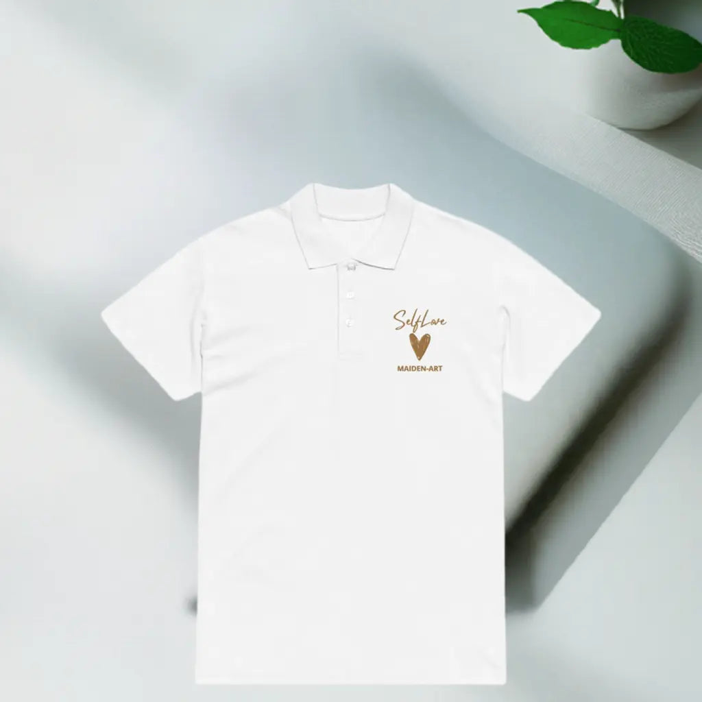 Self Love Premium Piqué-Poloshirt mit altgoldener Stickerei
