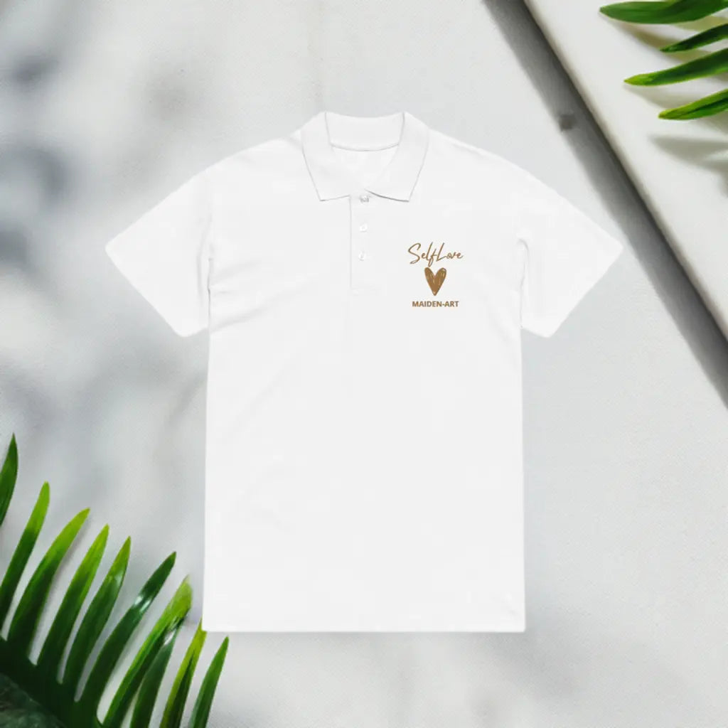 Self Love Premium Piqué-Poloshirt mit altgoldener Stickerei