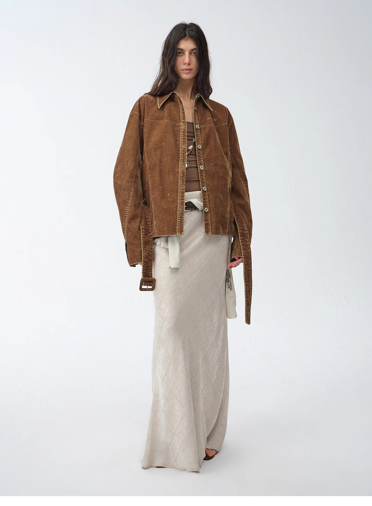 "Haruno Dream" Retro Distressed Flocked Denim Low Waistband Long