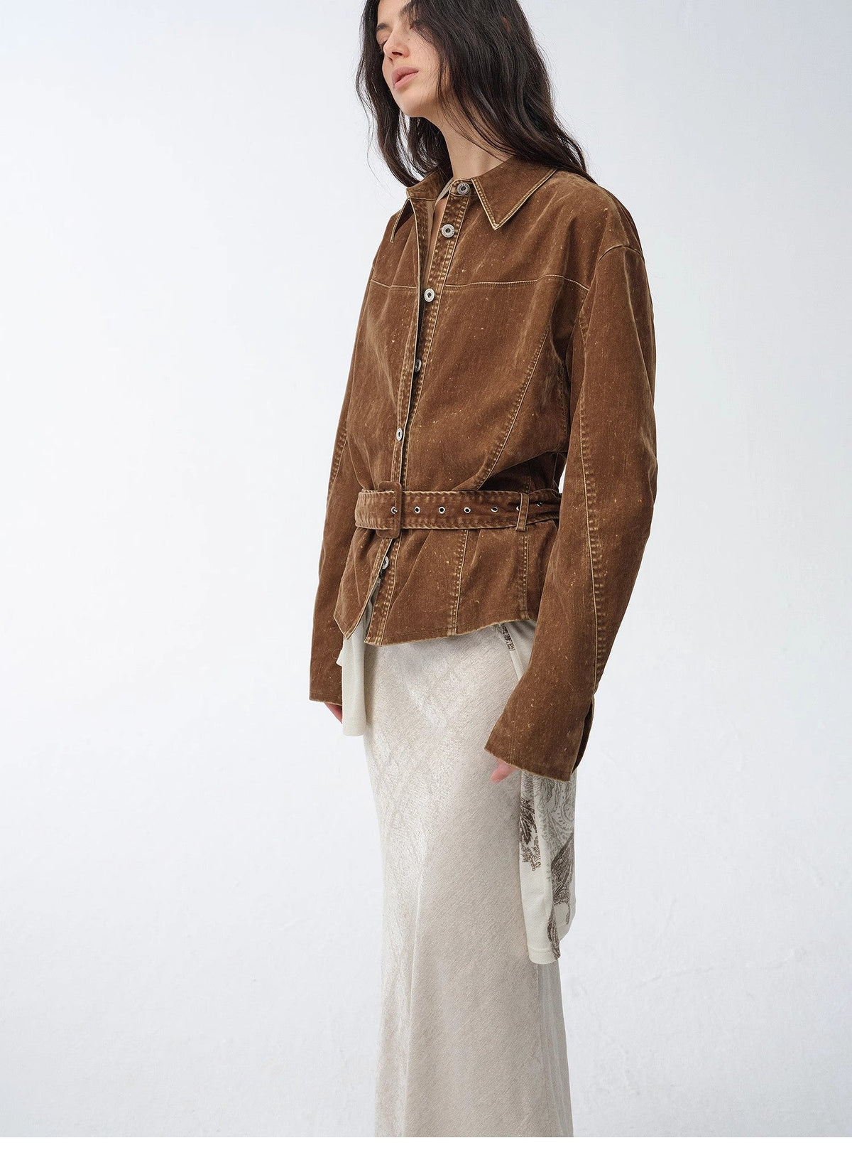 "Haruno Dream" Retro Distressed Flocked Denim Low Waistband Long
