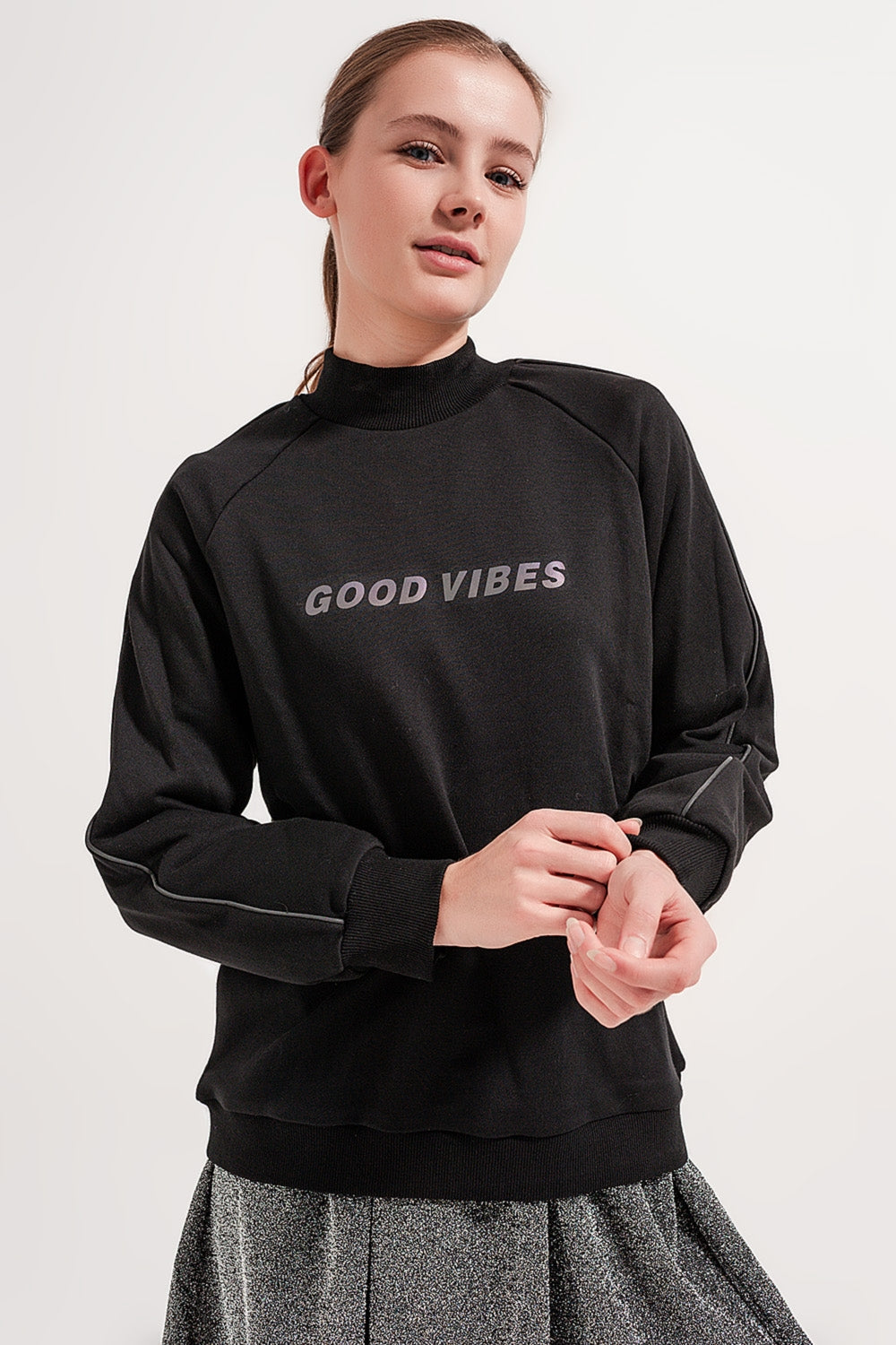 Sweatshirt med hög krage i svart