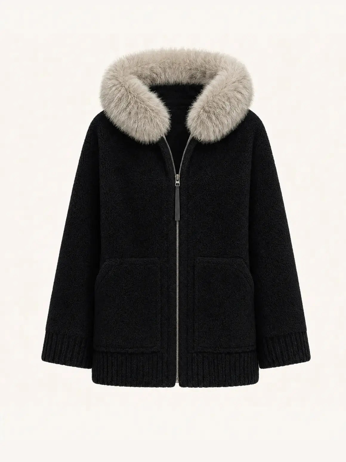 Firelady Fur Women's Merino Shearling Coat | Layered Patch-Dyed Raccoon Fur Collar“Hokkaido Melody”