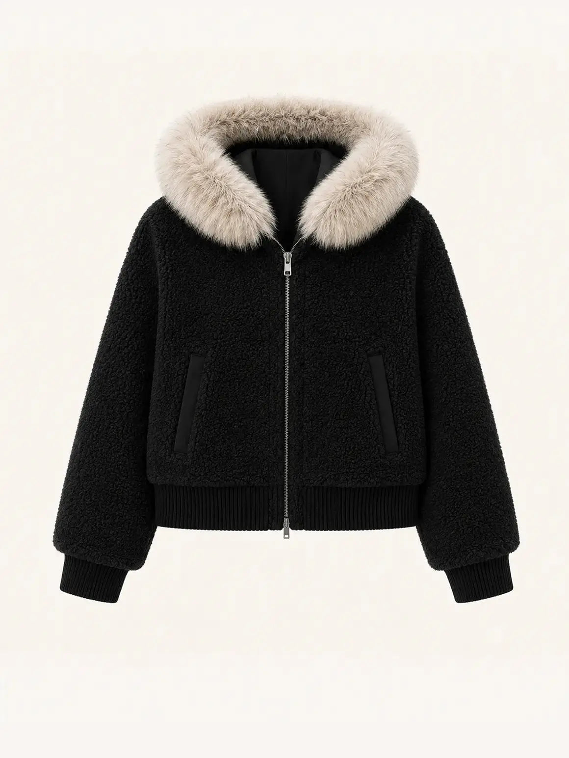 Firelady Fur Women's Merino Shearling Coat | Layered Patch-Dyed Raccoon Fur Collar“Hokkaido Melody”
