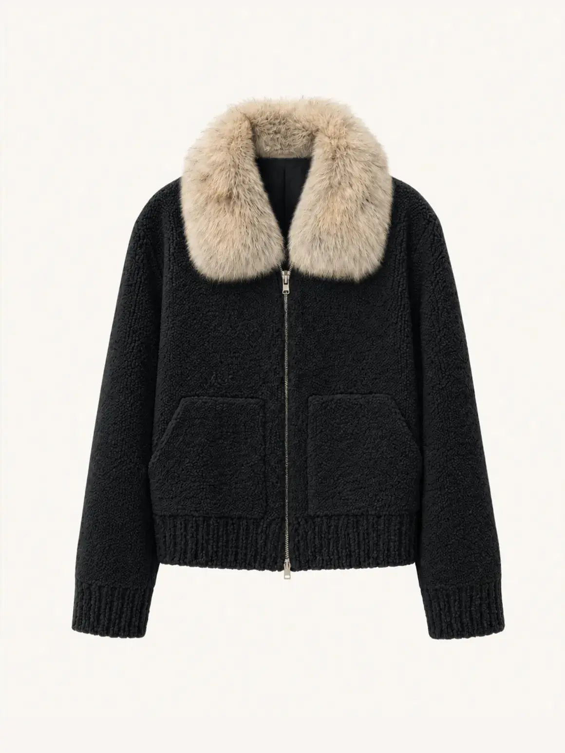 Firelady Fur Women's Merino Shearling Coat | Layered Patch-Dyed Raccoon Fur Collar“Hokkaido Melody”