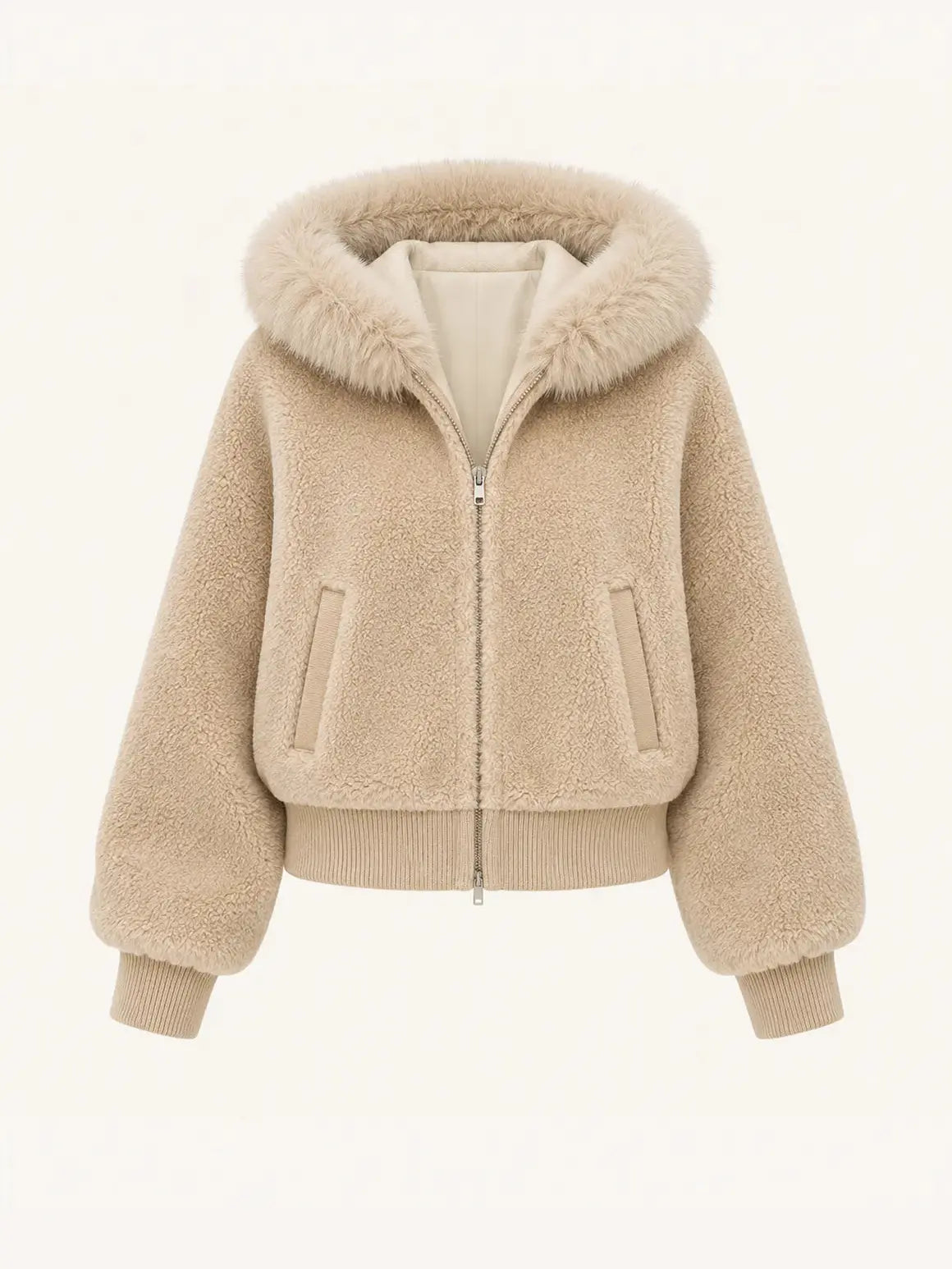 Firelady Fur Women's Merino Shearling Coat | Layered Patch-Dyed Raccoon Fur Collar“Hokkaido Melody”