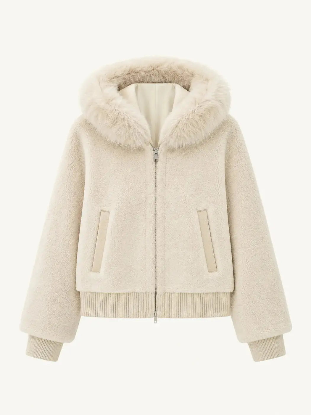 Firelady Fur Women's Merino Shearling Coat | Layered Patch-Dyed Raccoon Fur Collar“Hokkaido Melody”