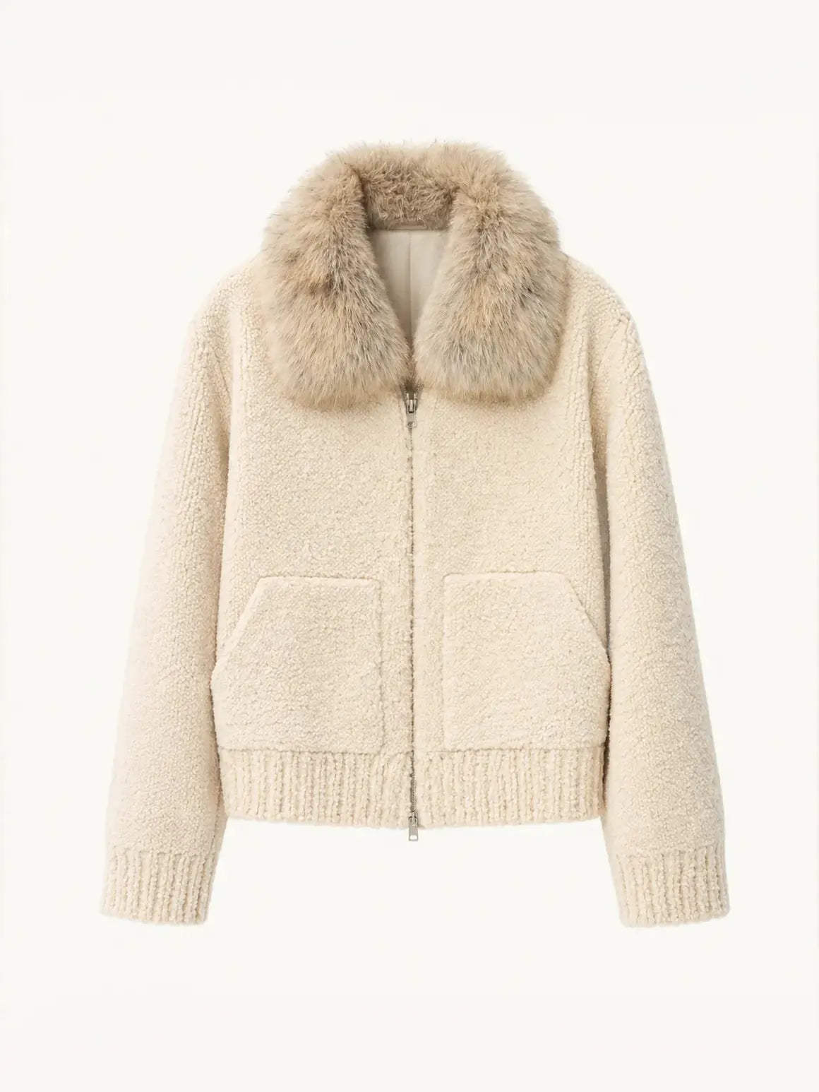 Firelady Fur Women's Merino Shearling Coat | Layered Patch-Dyed Raccoon Fur Collar“Hokkaido Melody”