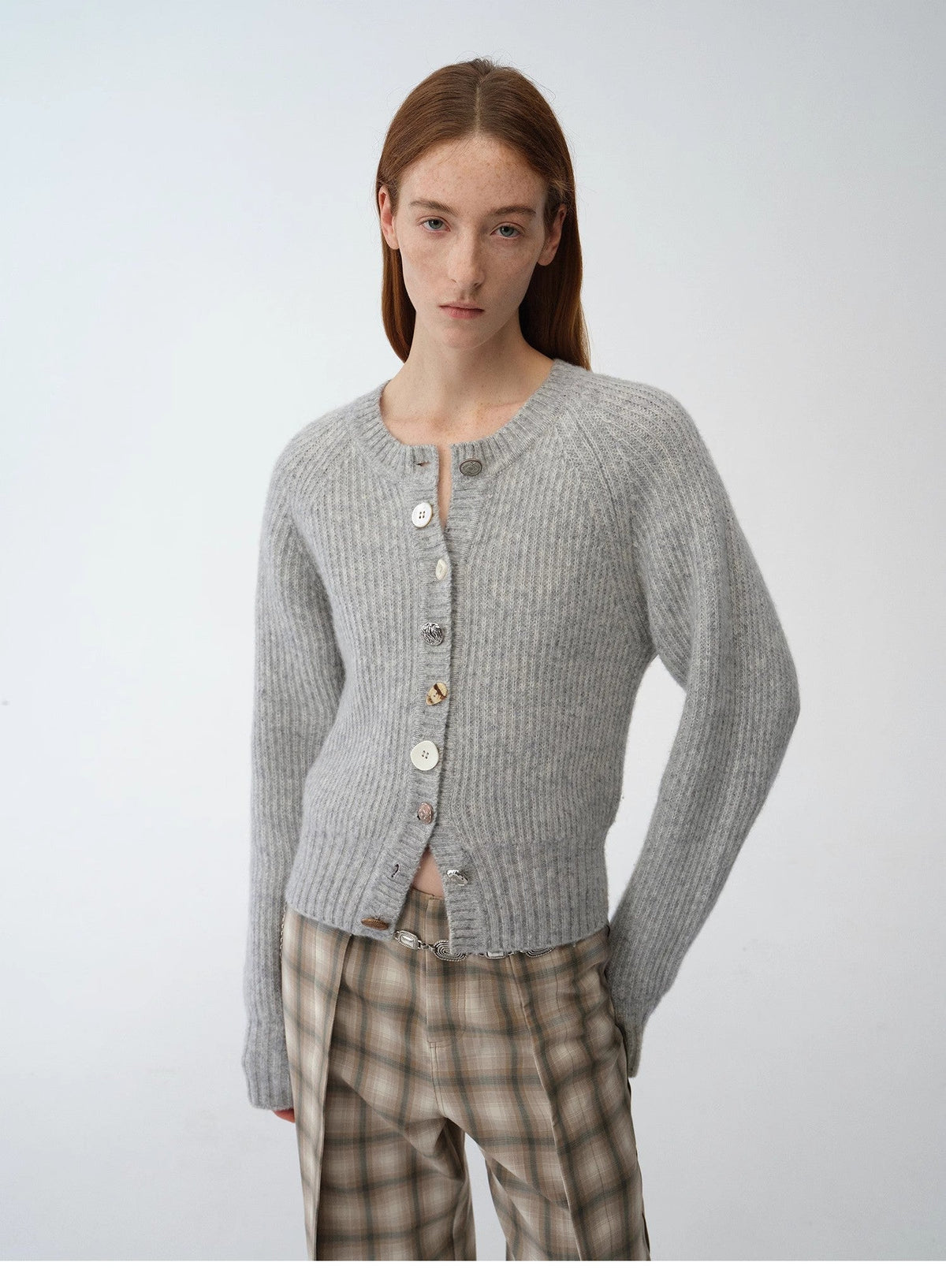 "Hokkaido Weaving Love" Wool Blend Crew Neck Cardigan Top