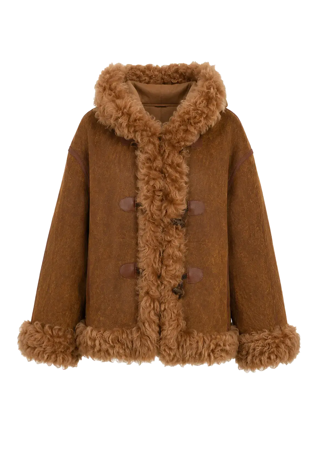 Fireladyfur Women's Shearling Coat - Drop Shoulder Hooded Merino Wool Winter Jacket