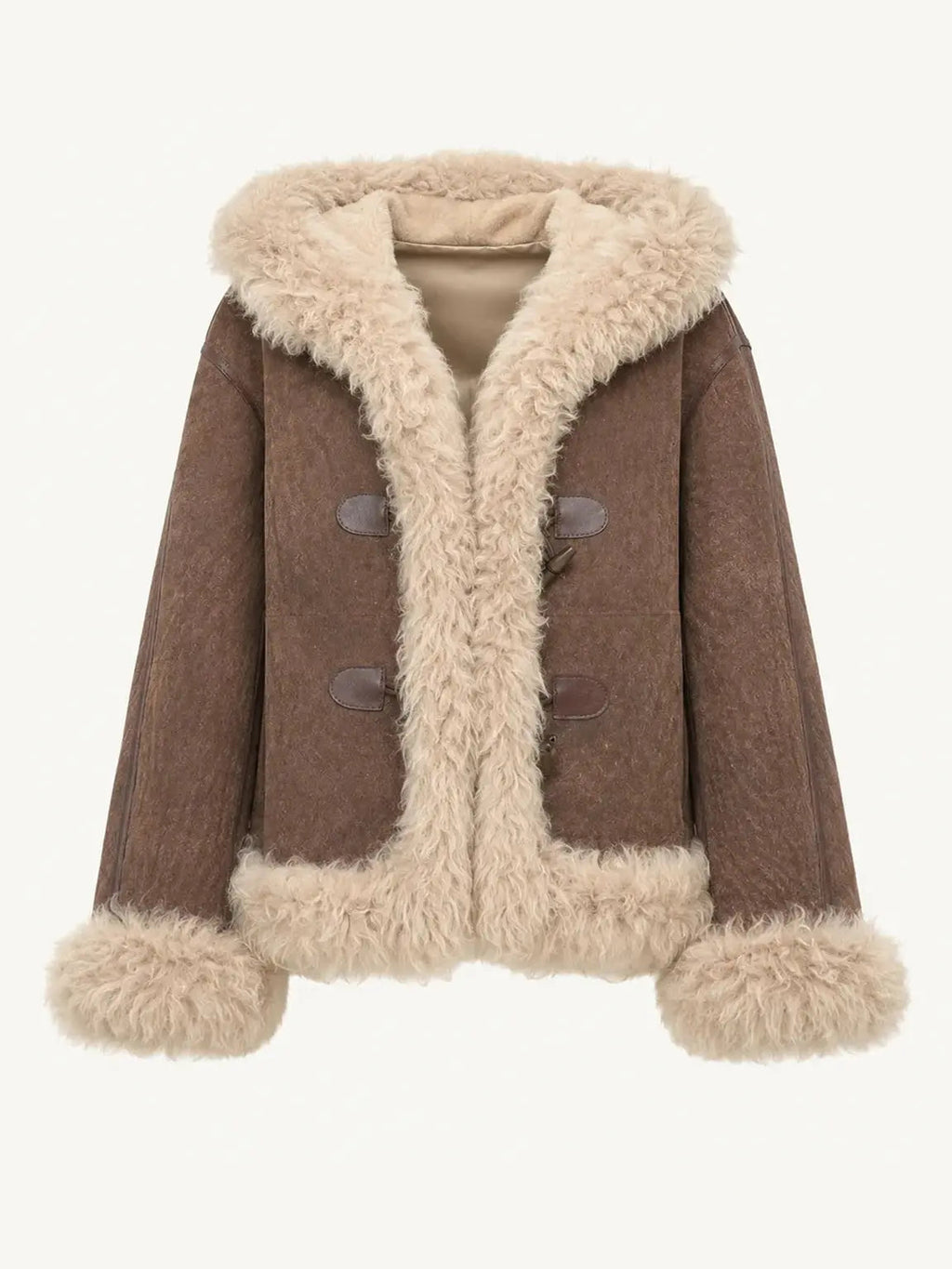 Fireladyfur Women's Shearling Coat - Drop Shoulder Hooded Merino Wool Winter Jacket