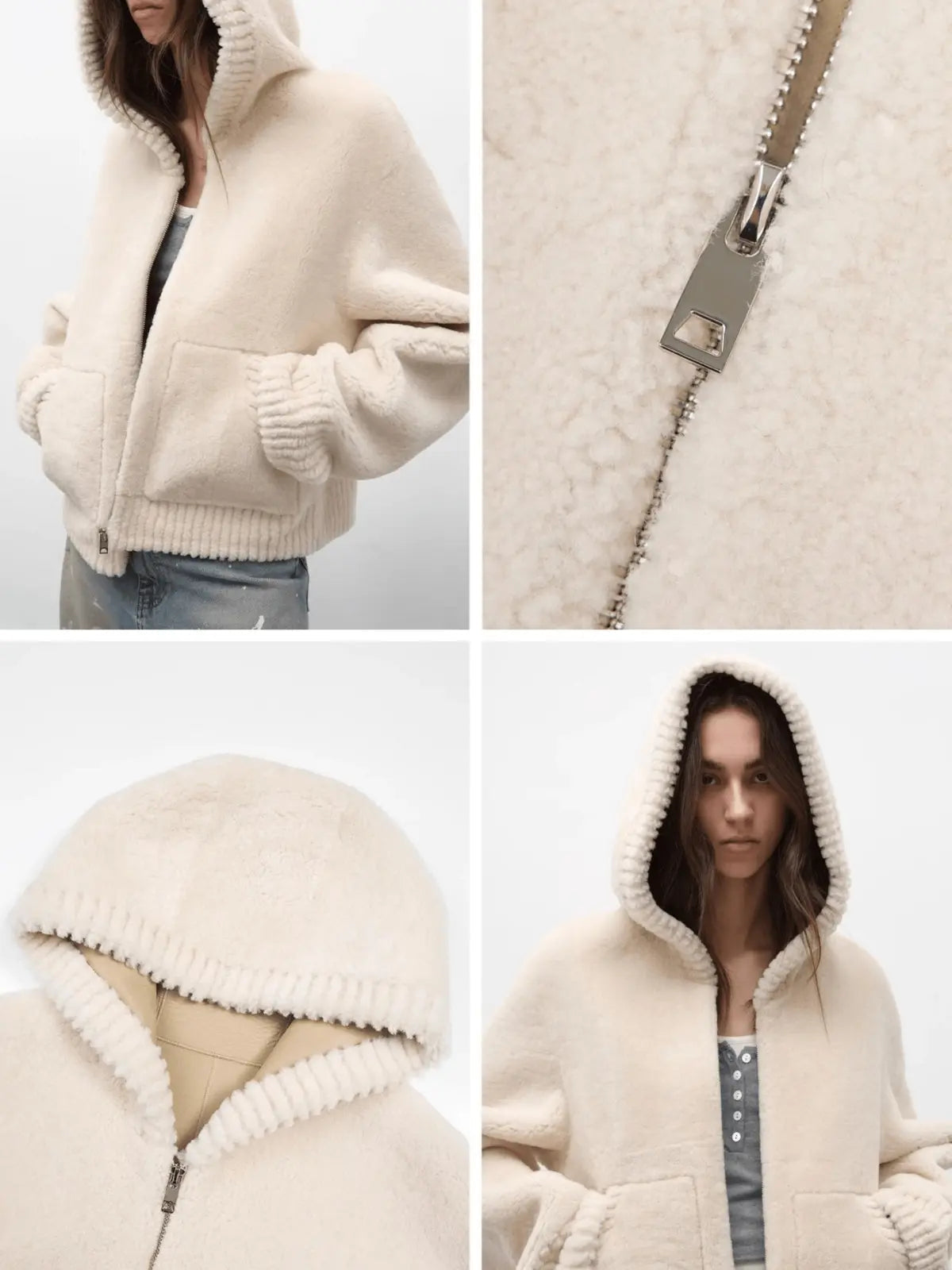 Chaqueta con capucha de piel de oveja merina para mujer “Bad Boy” de Fireladyfur