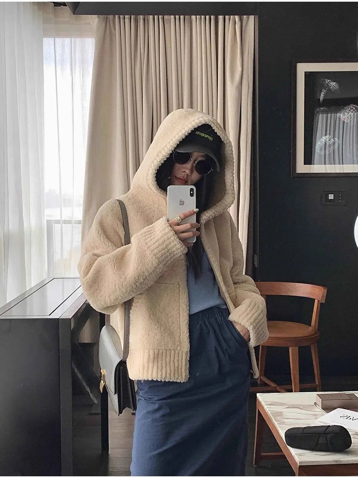 Fireladyfur Women's Hooded Merino Sheepskin Jacket“Bad Boy”