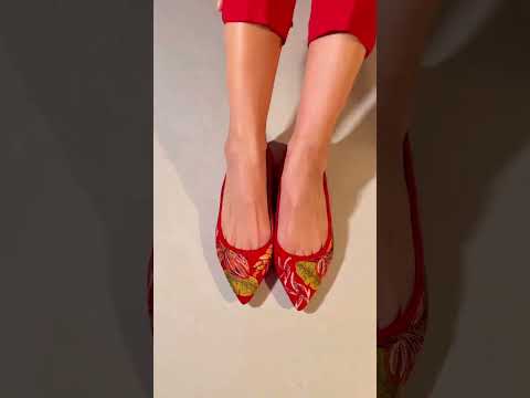 Pindaiva Red Suede Embroidered Ballerinas