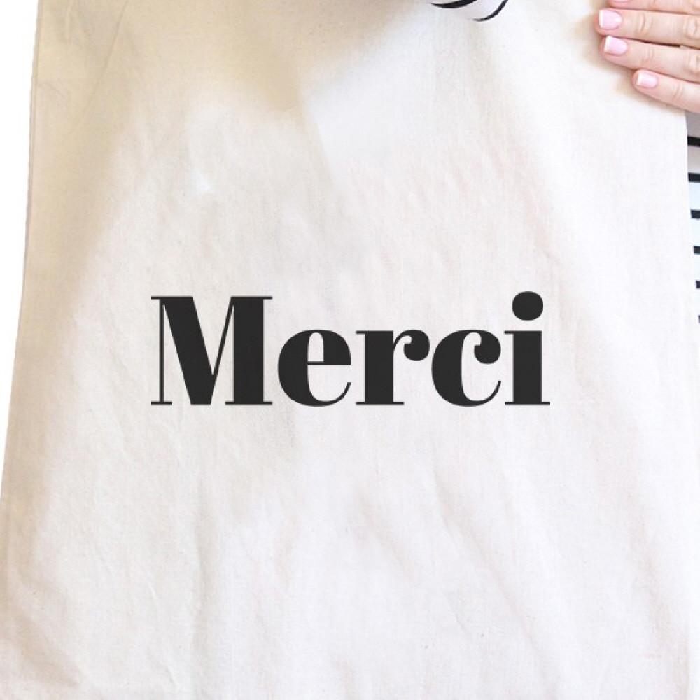 Merci Natural Canvas Bag Cute and Simple Shoulder Bags Gift for Her