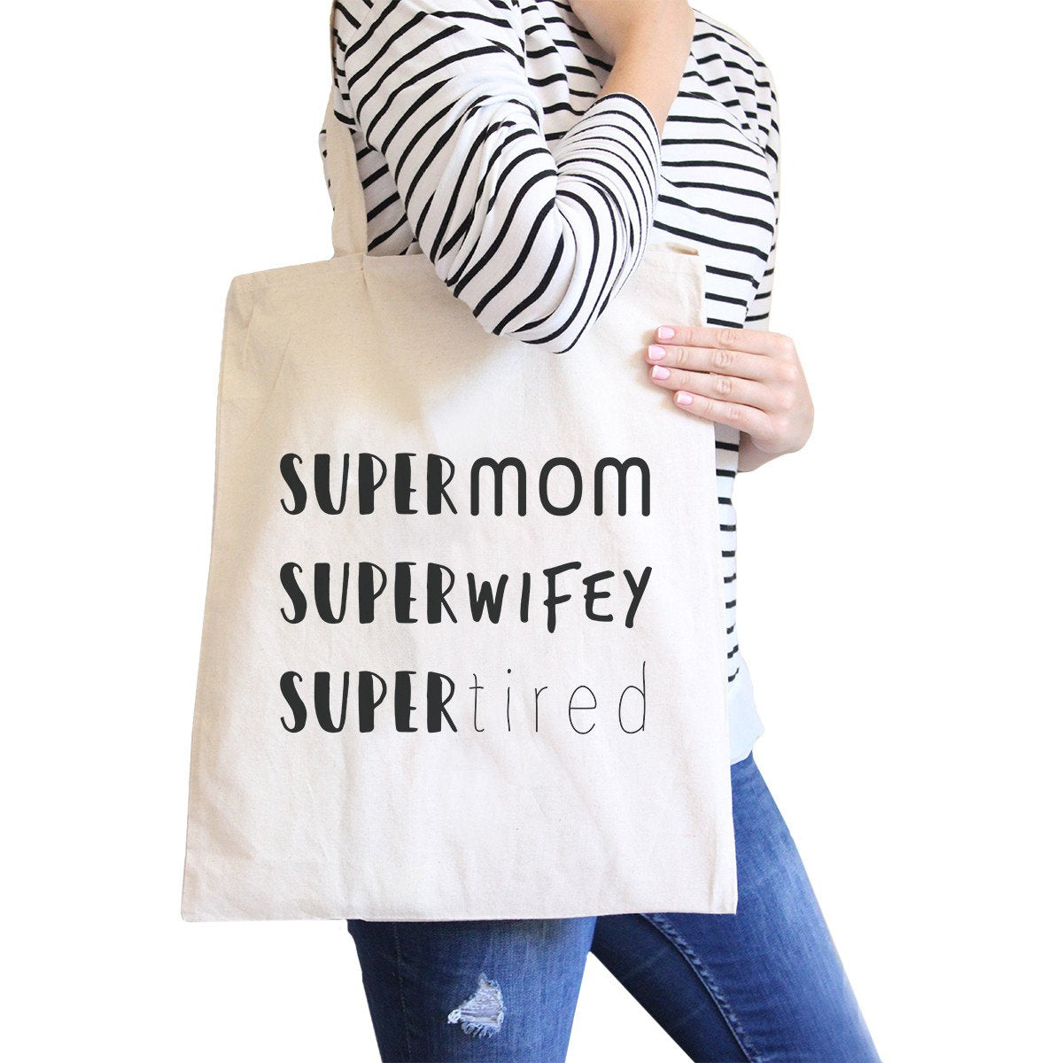 Bolso de lona natural "Super Mom Wifey Tired", regalos ingeniosos para baby shower