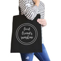 Bolsa de lona negra con gráfico lindo de comida, amigos y sol, algodón pesado