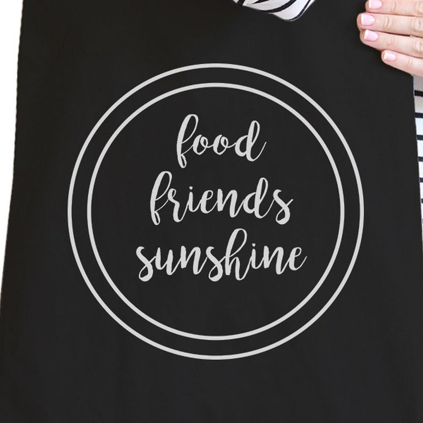 Torba płócienna czarna Food Friends Sunshine z uroczą grafiką, ciężka bawełna
