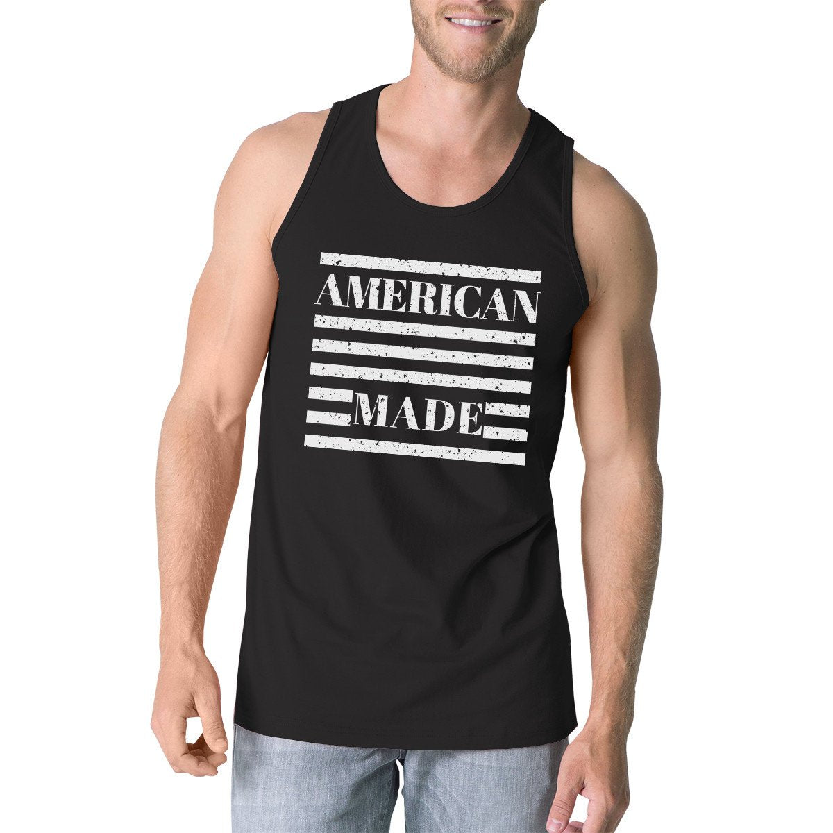Męska czarna koszulka bez rękawów produkcji amerykańskiej z unikalnym wzorem (tank top)