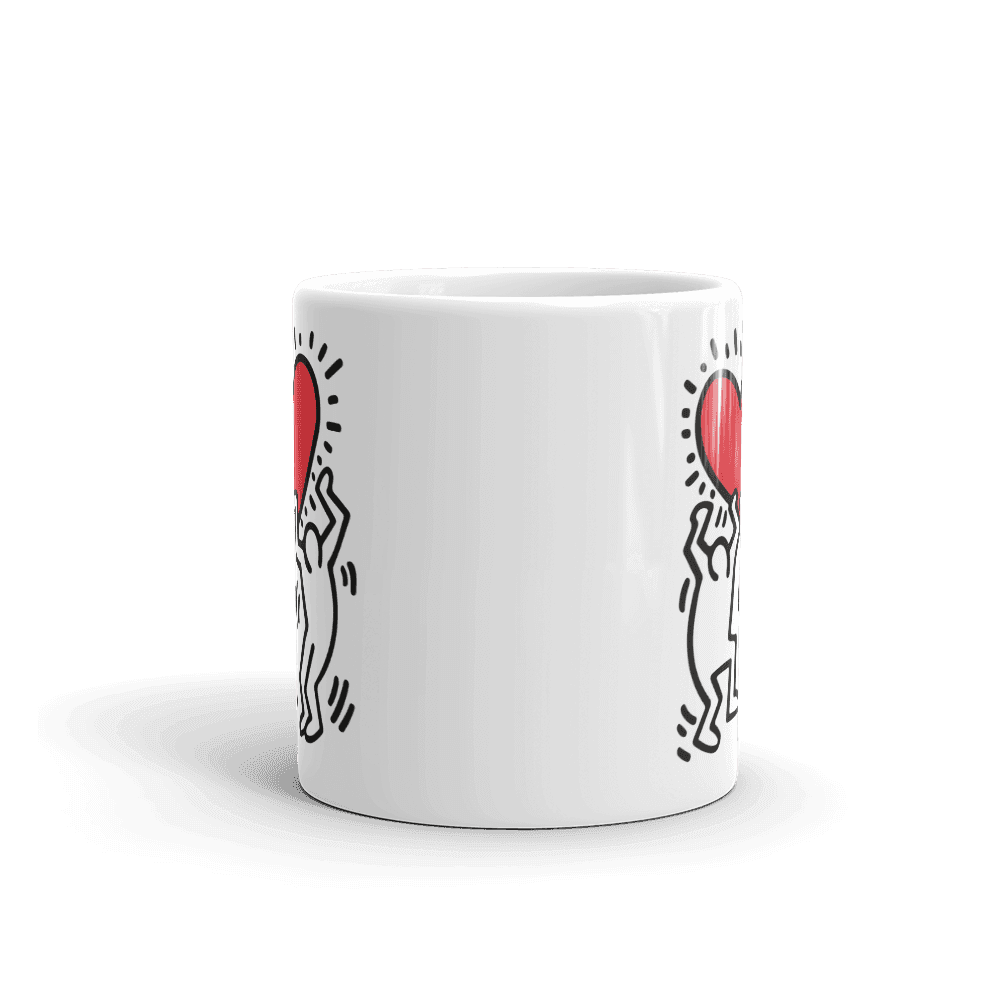 Taza de arte callejero con icono de hombre sosteniendo un corazón
