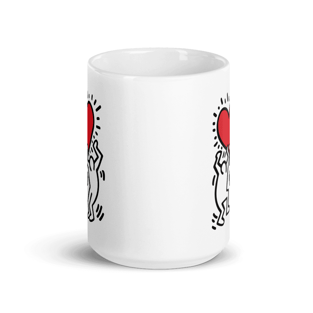 Taza de arte callejero con icono de hombre sosteniendo un corazón