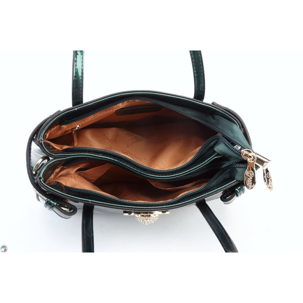 Bolso tipo satchel acolchado de charol de lujo Brangio Italy – Bolso de mano de diseñador con asa superior