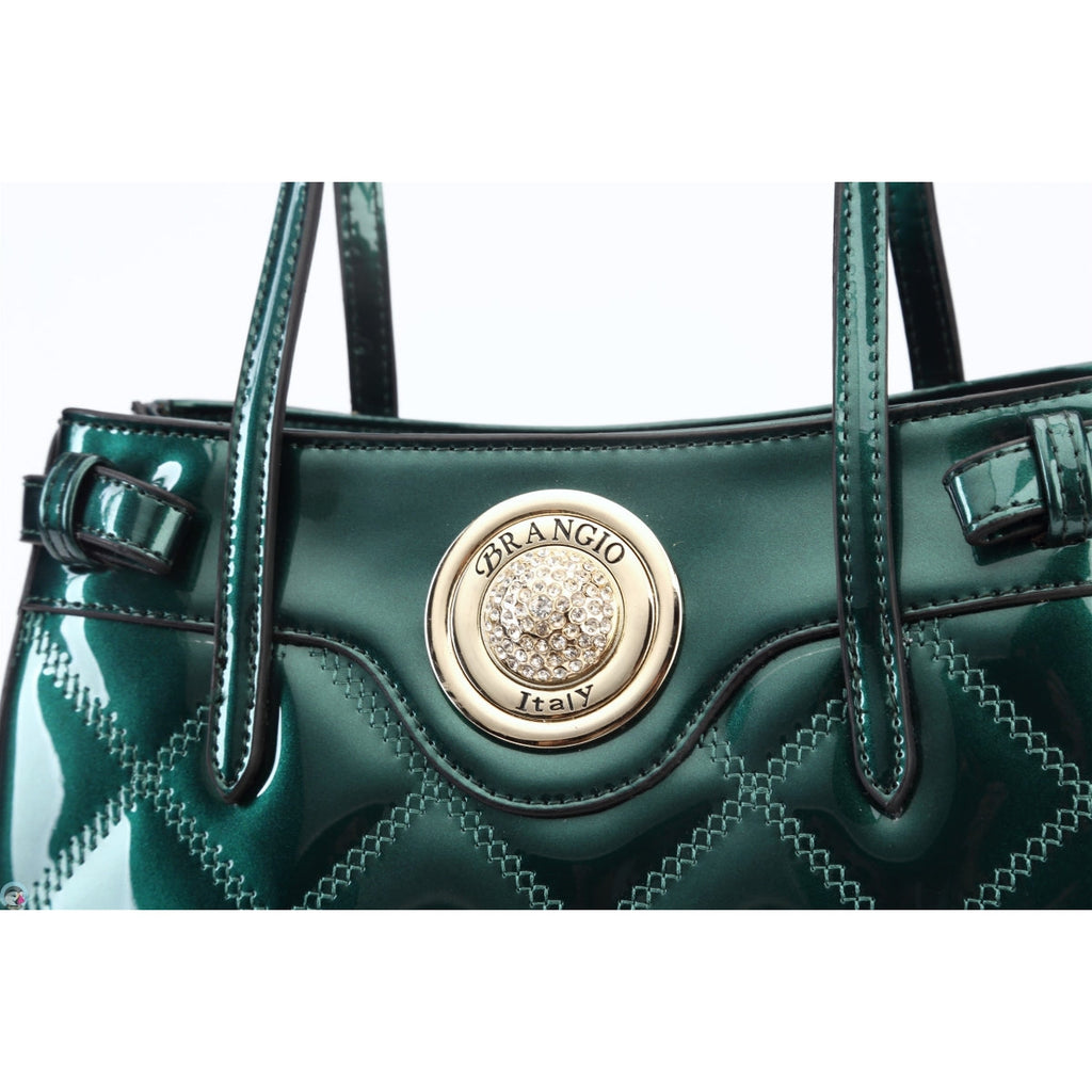 Bolso tipo satchel acolchado de charol de lujo Brangio Italy – Bolso de mano de diseñador con asa superior