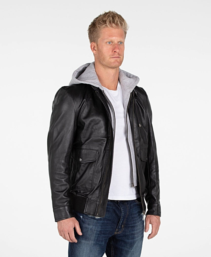 Chaqueta bomber de piel de cordero con capucha