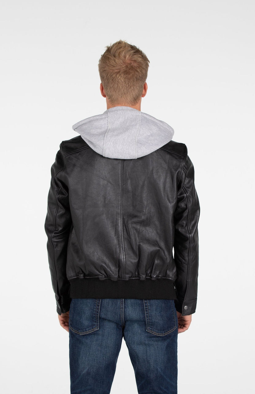 Chaqueta bomber de piel de cordero con capucha