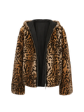 Abrigo de piel de conejo personalizado con capucha, de hombros caídos y reversible, con estampado de manchas de leopardo "Leopard Fantasy"