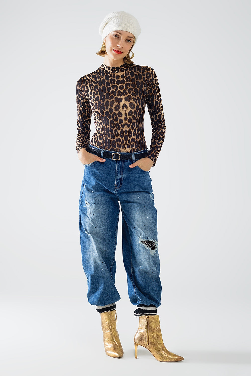 Leopard Print Spandex Body With Long Sleeve