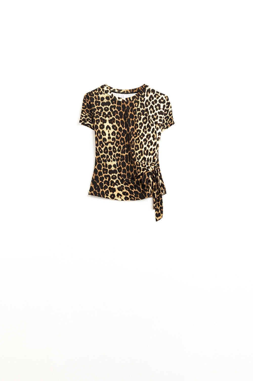 Leopard Print Spandex T-Shirt With Bow Detail