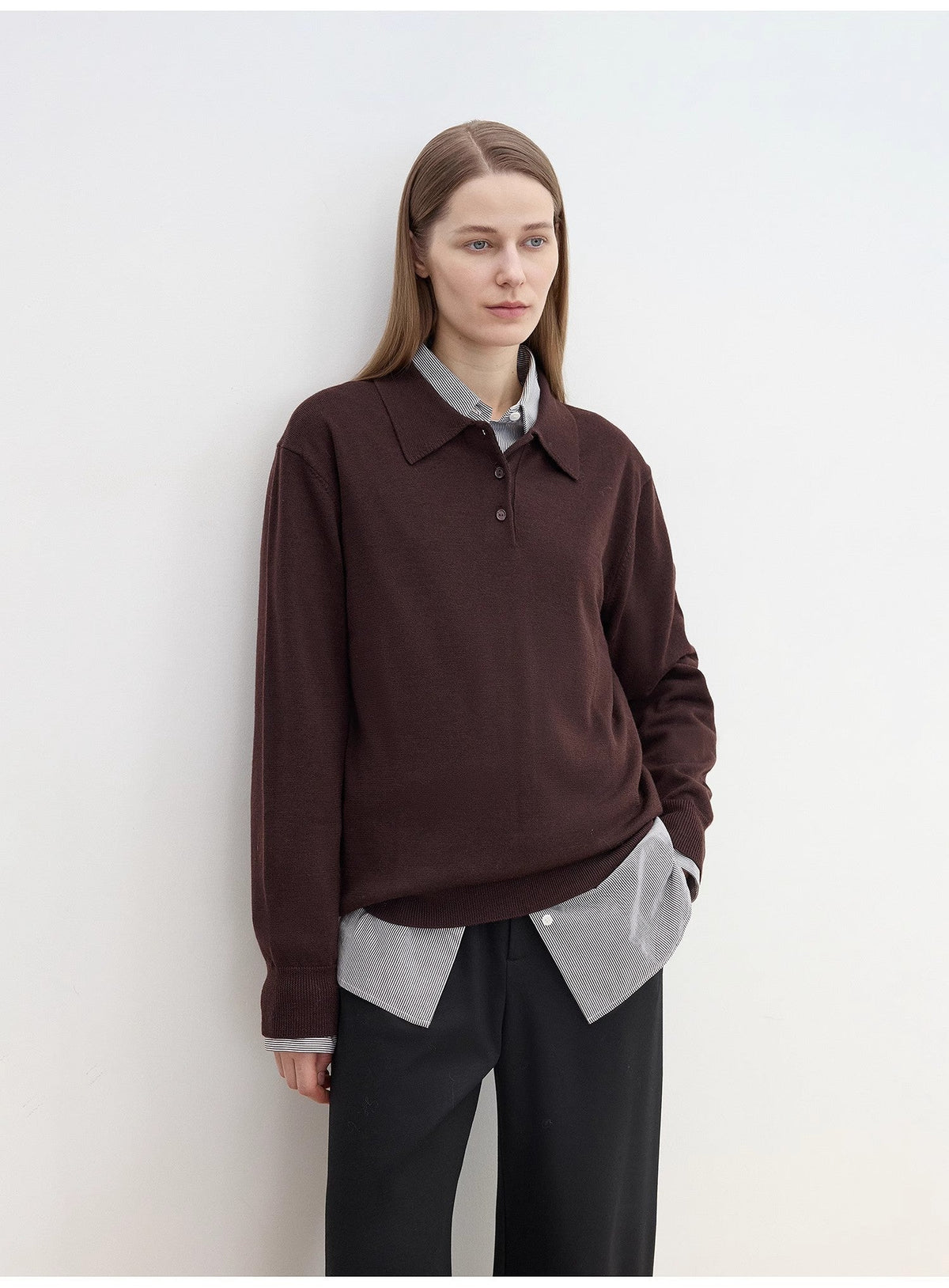 Top de cuello polo holgado para mujer, de lana premium, lavable a máquina, "Library Diary"