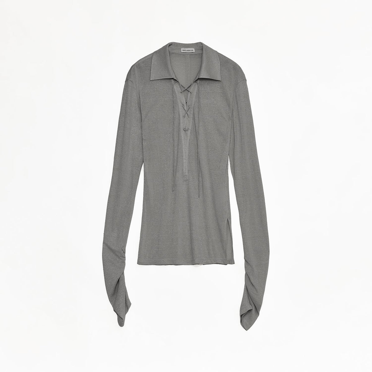Light Luxury Silver Silk Knitted Slightly Transparent Tie Lapel Slim Drape Long Sleeve Knitted Top"Eiffel"