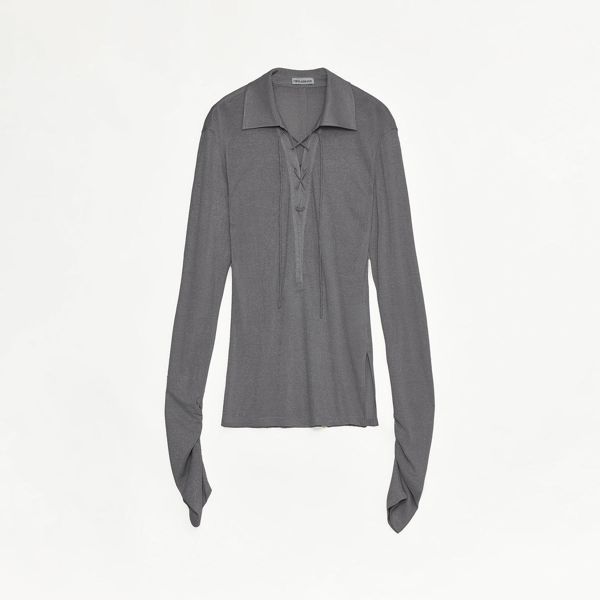Light Luxury Silver Silk Knitted Slightly Transparent Tie Lapel Slim Drape Long Sleeve Knitted Top"Eiffel"